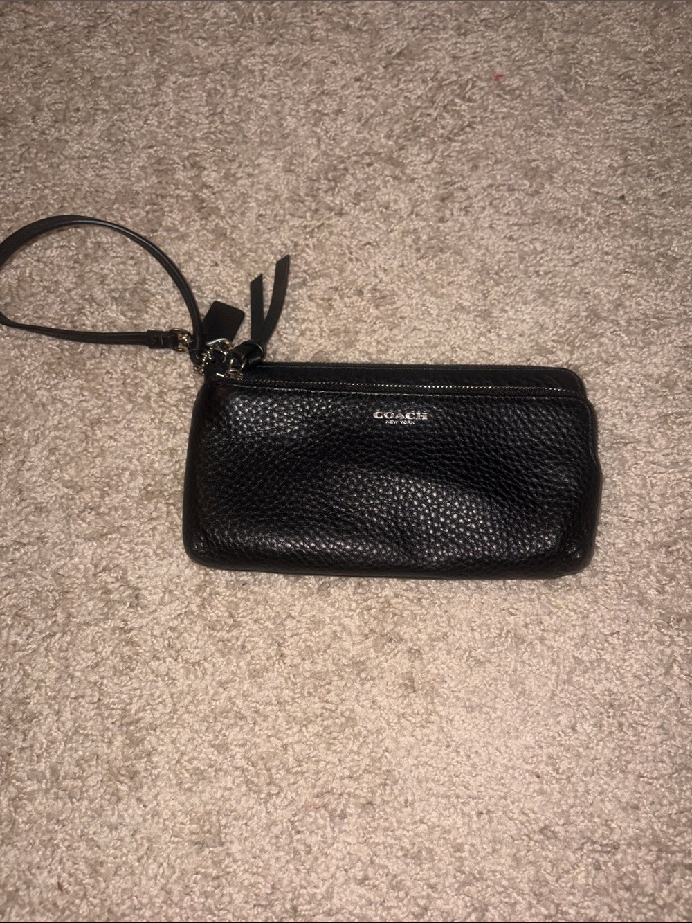 Coach Black Pebbled Leather Wristlet with Strap